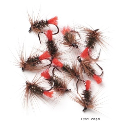 Sztuczna sucha mucha wędkarska red tag na pstrągi lipienie klenie jelce płocie wzdręgi
